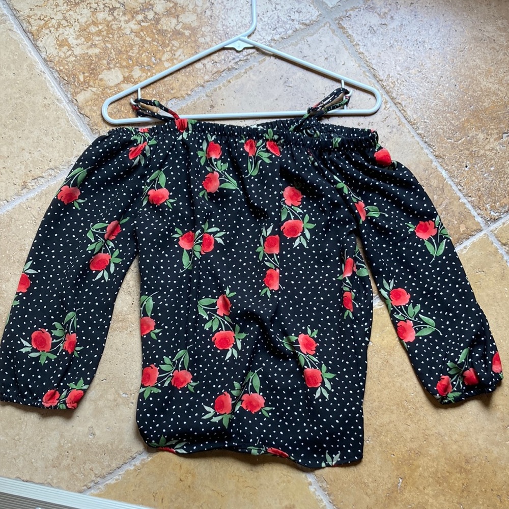Hint of blush, polkadot blouse floral